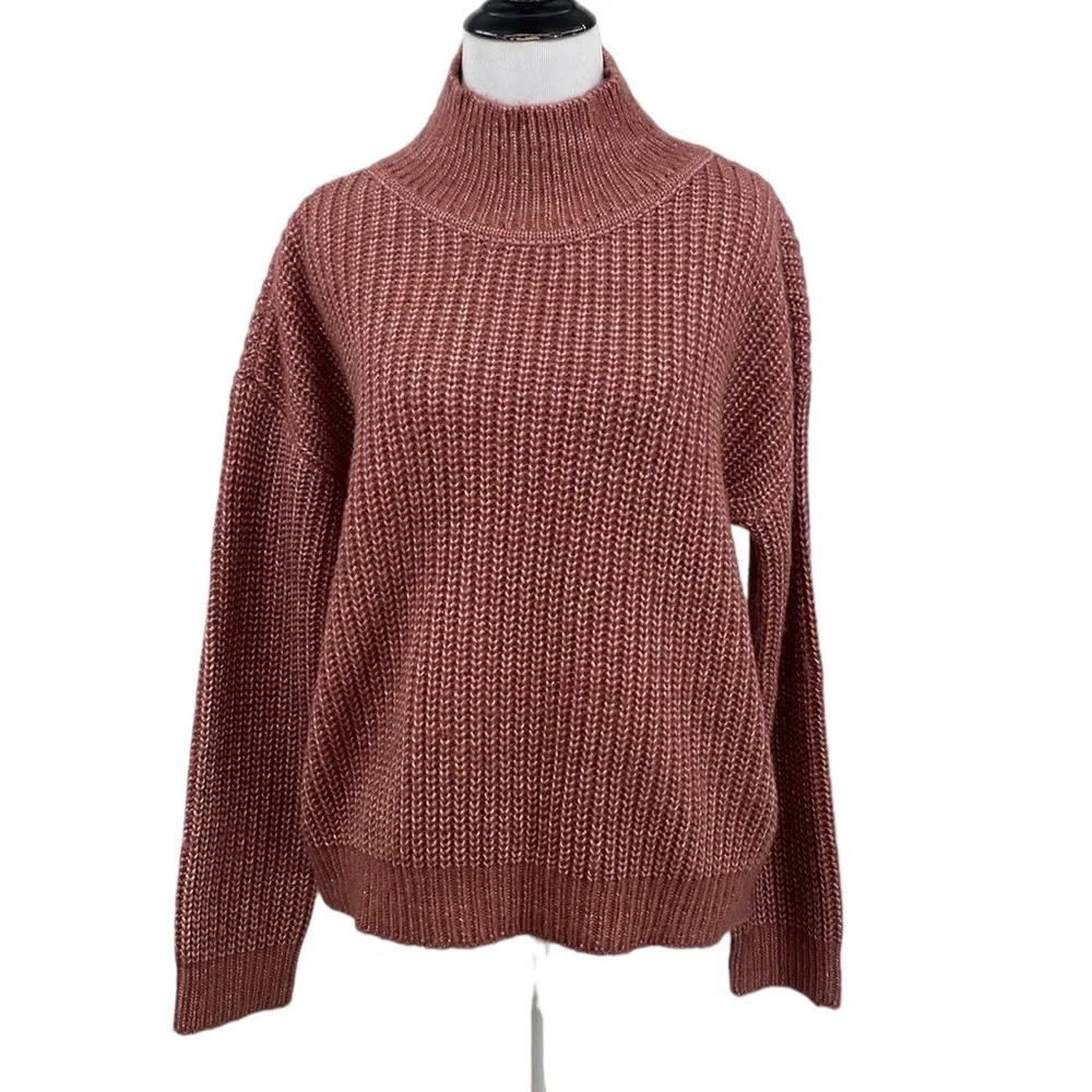Tularosa Sweater Womens XS Pink Ribbed Knit Oversized Mock Neck Pullover Aritzia
